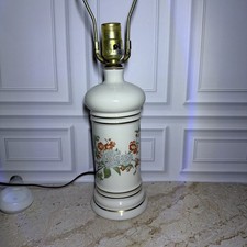 Vintage Murray Feiss Hydrangea Floral Ceramic Table Lamp Orange White 13