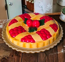 WCL Cherry Pie Vintage Ceramic Round Covered Pie Dish w/ Lid 10 in 2 qt picture