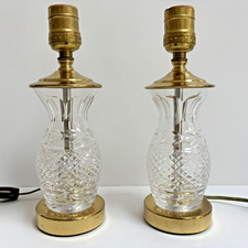Pair of WATERFORD Crystal Table Accent Lamps Polished Brass Signed - No Shades picture