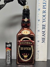 Darice Christmas Bourbon Scotch Bottle Glass Ornament Collectible  picture