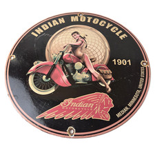 Vintage Indian Motorcycles Sign - Gas Pump Service Station Porcelain Sign picture