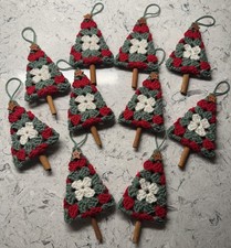 Handmade - Set Of 10 - Crocheted Granny Square Christmas Tree Ornaments picture