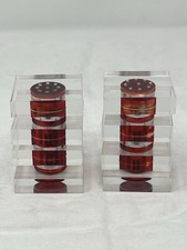 Vintage Artisan Post-Modern Red & Clear Stacked Lucite Salt & Pepper Shakers picture