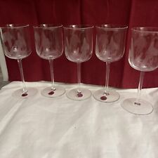 vintage 5 STEMWARE ETCHED GLASS HAND BLOWN GOBLETS CRYSTAL CLEAR Romania 7” Tall picture