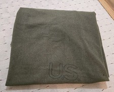 Vintage US Army Military Olive Green 80x65” Wool Blanket picture