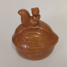 Vintage MCM Ceramic Squirrel Walnut Nut Jar Candy Dish Canister with Lid picture