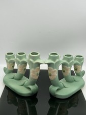 Vtg 1930 Weller Set  Of 3 Tier Candle Sticks Wild Rose In  Sea Foam Green picture