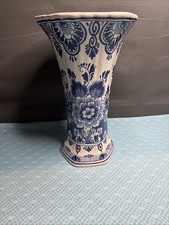 De Porceleyne Fles Royal Delft Hexagon Beaker Vase Blue White 9” Hand Painted picture