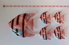 Vintage ENESCO Pink & Blue Striped Angel Fish Set of 5 Ceramic Wall Decorations picture