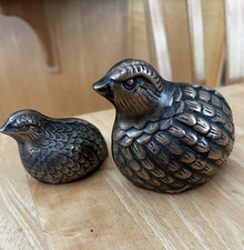 Vintage Brass Quail Partridge Pair Figurines Paperweight MCM Brass Birds picture