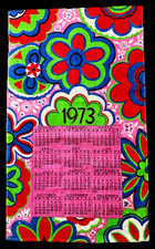 NOS 1973 Linen Calendar Towel BIG BOLD FLOWERS picture