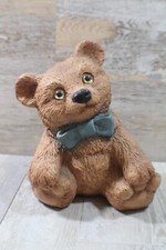 Vintage1983 Ceramic Teddy Bear with Blue Bow Figure #254 Heavy 9