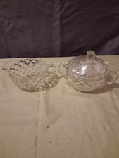 Vintage Anchor Hocking Waterford Waffle depression glass Oval sugar & creamer picture