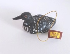 Wooden Loon Bird Christmas Tree Ornament Figurine Hand Carved & Painted picture