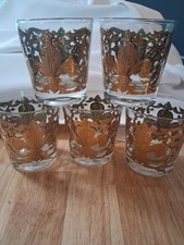vintage culver glassware with gold design fleur-de-lis surrounded by baroque scr picture