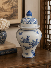WILLIAMS SONOMA HOME 14” BLUE AND WHITE PORCELAIN JAR VASE FLORAL ginger picture