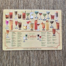 Vintage 80s Laminate Paper COCKTAIL RECIPE PLACEMAT bar lounge decor mixed drink picture