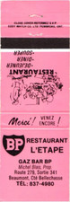 BP Restaurant L'Etape Beaumont Quebec Vintage Matchbook Cover 1960s-70s picture