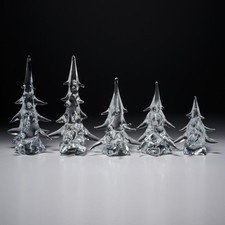 Vintage Toscany Crystal Clear Glass Christmas Tree Sculptures Holiday Decor 5pc picture