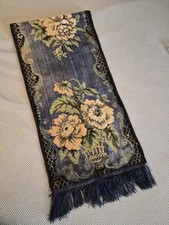 Vintage Tapestry blue floral  fringe  tapestry  picture
