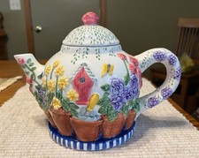 Vintage  Beaugart Designs Birdhouse Spring Flowers ceramic teapot.  Balloons Inc picture