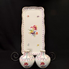 KPM Vanity Tray & 2 Vases Silesia Krister 1844-1847 Hand Painted Floral w/Gold picture