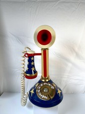 Vintage 1970s Deco-Tel Stars & Stripes Candlestick Rotary Telephone USA 144005 picture