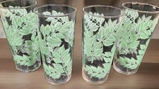 Libbey Raised Green Leaves Pattern Tumblers 16 Oz. 1950s Glass Set Of 4 Rare picture
