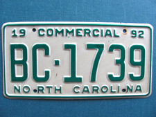 1992 NORTH CAROLINA NC LICENSE PLATE 