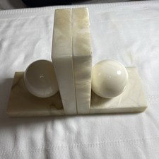 VTG J.A.Y. Genuine Alabaster BOOKENDS Spain Cream Round Sphere Rectangle Base picture