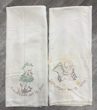 Vintage Girl Days of the Week Tea Towels Set of 2 Thurs & Sat READ DESCRIPTION picture