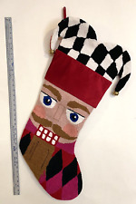 Mackenzie-Childs OVERSIZED Jester Courtly Check Stocking w/Bells Hooked Front 3' picture