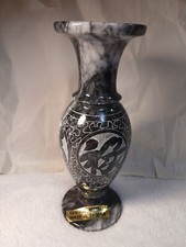 Genuine Marble Vase 8 Inches Gray/black/white Abstract Design picture