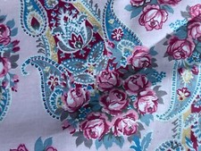 Glammy 1930’s Paisley & Roses Victorian Barkcloth Era Quilting Vintage Fabric picture