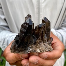 151G Natural smoky black quartz cluster crystal mineral specimen healing picture