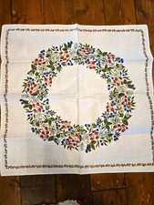 Vintage Swedish Linen Tablecloth Square Floral Froso Handtryck Sweden 24