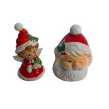Vintage Mid Century Ceramic Christmas Bells Set Lefton Angel & Santa Claus picture