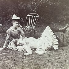 Antique 1880s Women In Paris Cuddle In Public Park Stereoview Photo Card P3351 picture