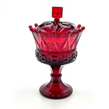 Vintage Fistoria Ruby Red Windsor Crown Footed Candy Dish - Ex Condition picture