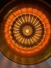 VINTAGE AMBER SWAG LAMP MID CENTURY GLASS CHANDELIER LIGHT FIXTURE CEILING RETRO picture