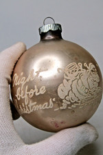 VTG Glass Stencil Pictured NIGHT BEFORE Christmas SANTA DELIVERY BALL Ornament picture