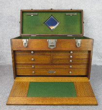 Vintage Signed H. Gerstner & Sons Oak Tool Chest - Journeyman Storage Machinist picture