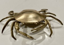 Vtg MCM 70s Genuine Brass Crab Ashtray  Trinket box Paperweight picture