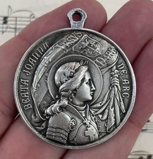 Large Antique French Bronze Joan of Arc Religious Medal Pope Pius X c1909 picture
