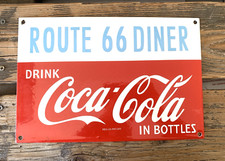 VINTAGE ROUTE 66 Drink COCA-COLA IN BOTTLES SODA COKE PORCELAIN GAS OIL AD SIGN picture