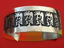 HOPI Native American Kokopelli Sterling Cuff Unisex Bracelet Sz 6.75-7” 47Gr VTG picture