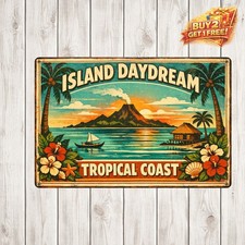 Aloha Hawaii Beach Vintage Tin Sign Tropical Island Print Metal Wall Art 8x12 picture