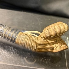 Antique Carved Stone and Metal Ceremonial Smoking Pipe Long Stem 14.5