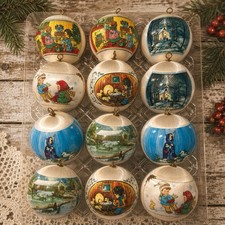 Vintage Perfect Line 12 Satin Unbreakable Christmas Ornaments Nativity Set Tray picture