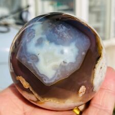 375g Large Chalcedony Quartz Natural Banded Agate Crystal Sphere Palm Stone picture
